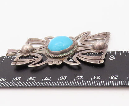 925 Sterling Silver Vintage Pendant MEXICO Designer Blue Turquoise Sun  PT23546