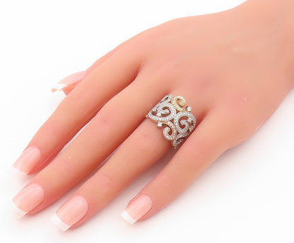 925 Sterling Silver Vintage Ring CZ Inlay Swirly Cutout Design  SZ 8  RG31985