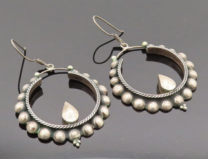 925 Sterling Silver  Vintage Beaded & Rope Twist Hoop Dangle Earrings  EG12361
