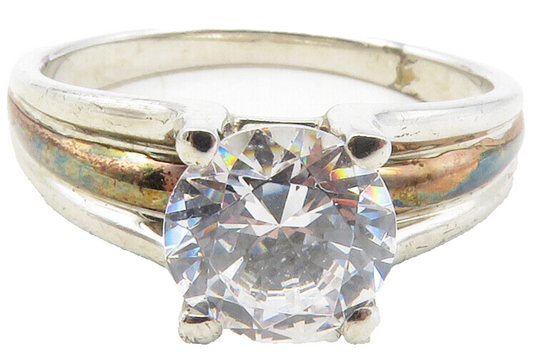 925 Sterling Silver  Prong Set Cubic Zirconia Solitaire Ring Sz 10  RG12447