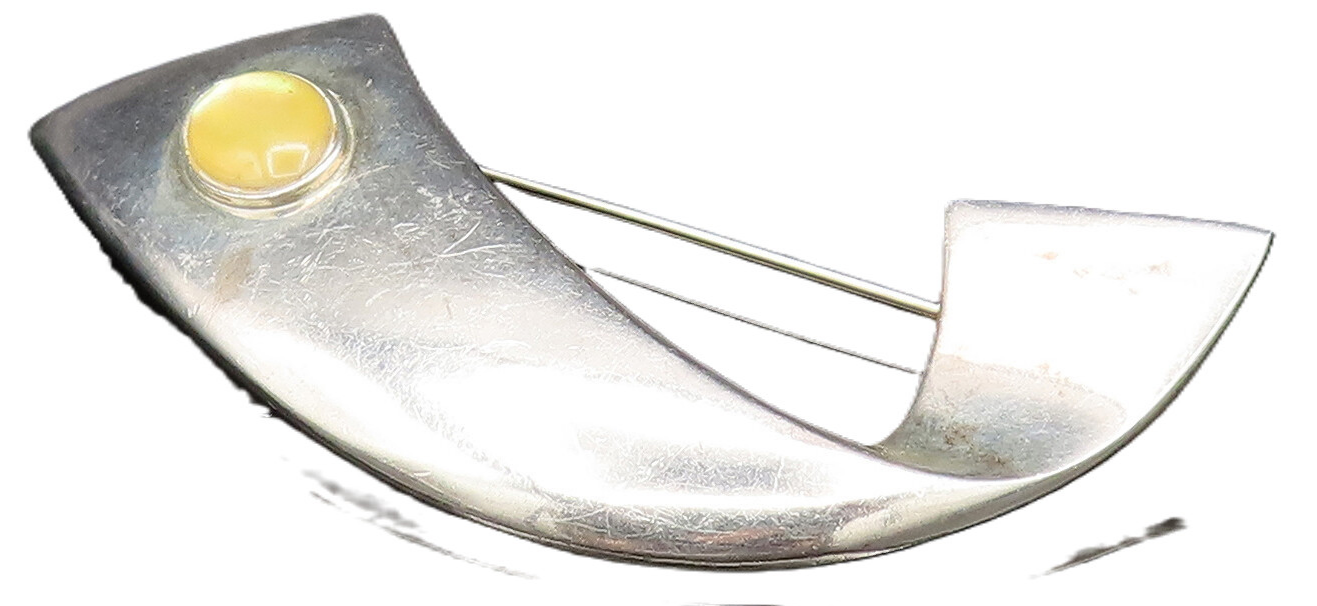 DESIGNER 925 Sterling Silver Vintage Cabochon Citrine Swirl Brooch Pin BP9556