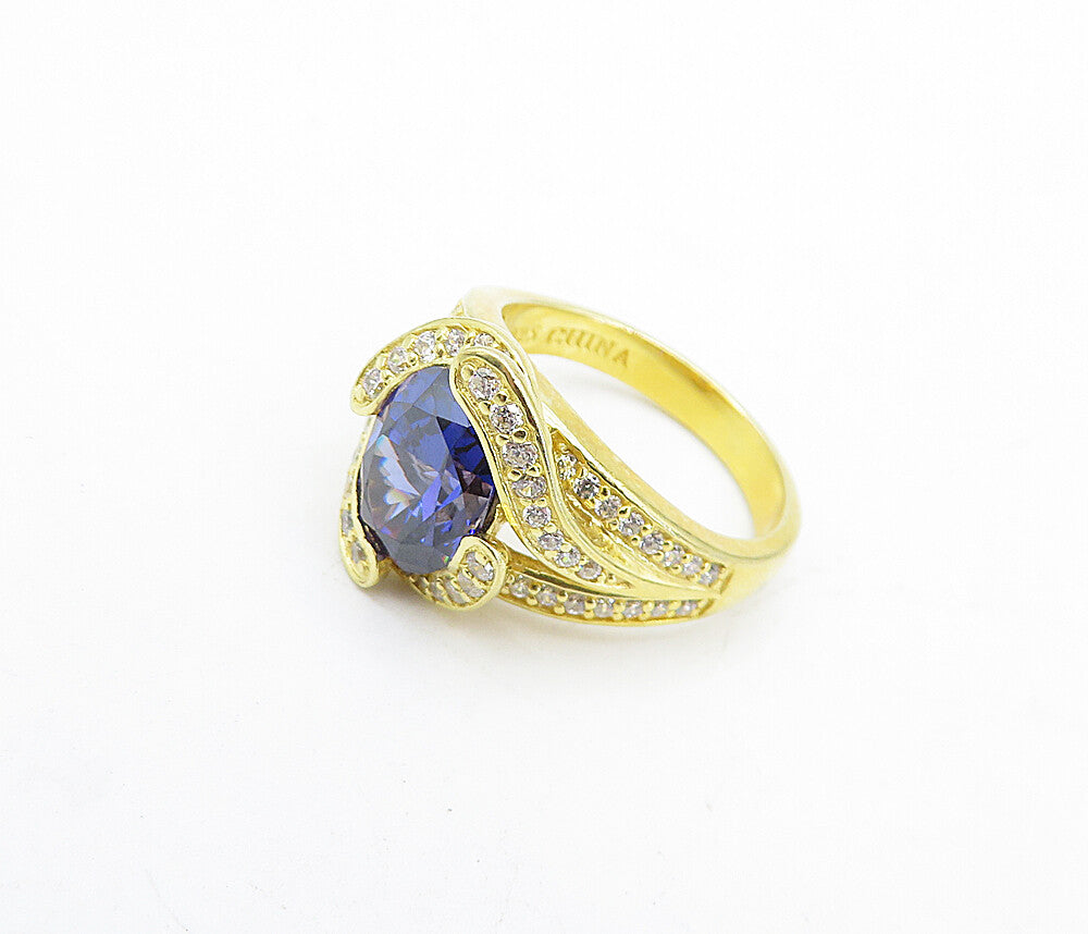 925 Sterling Silver Purple & White Topaz Gold Plated Band Ring Sz 7 RG4618