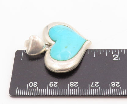 925 Sterling Silver Vintage Pendant Cabochon Turquoise Solid Love Heart  PT25316