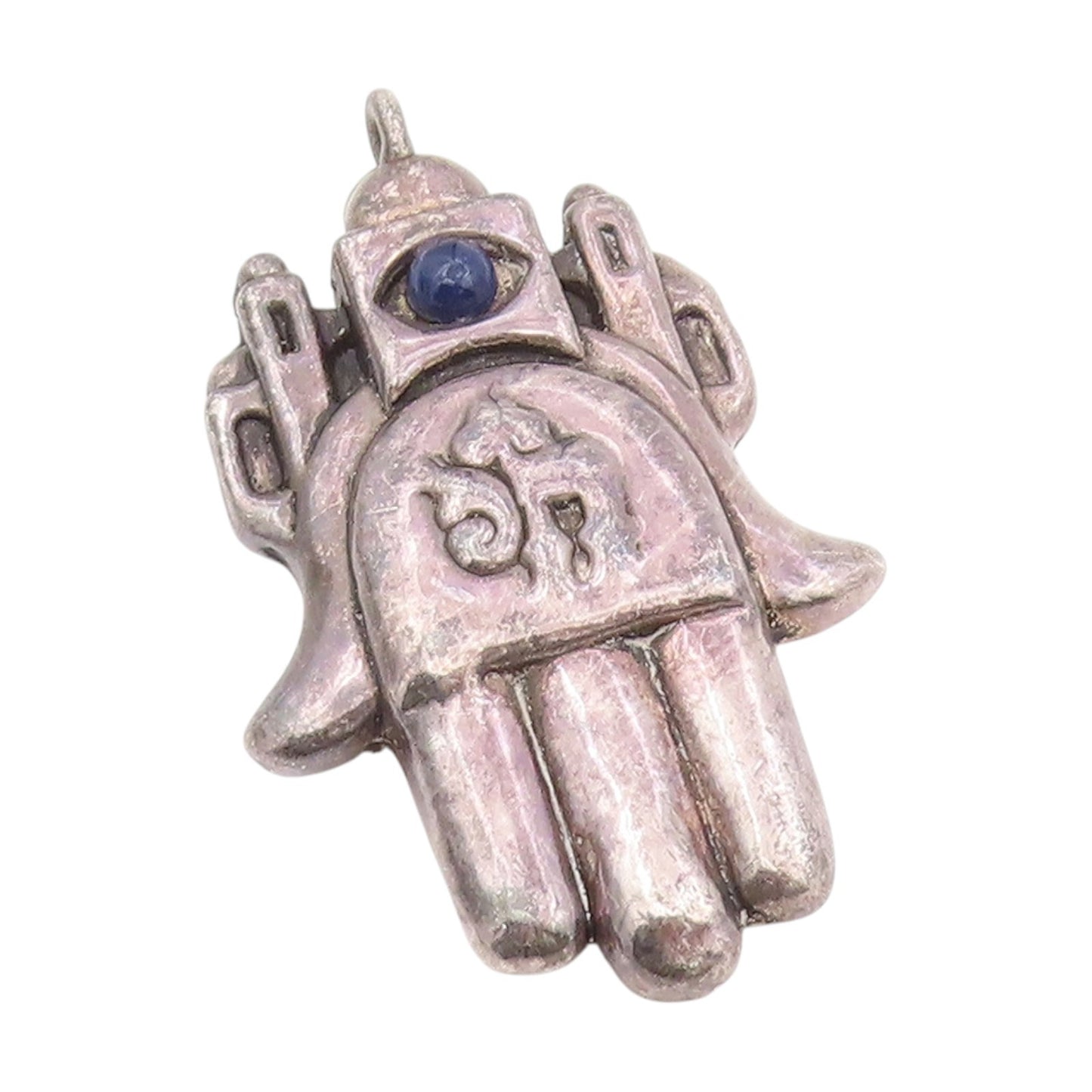 925 Sterling Silver Vintage Brooch FRANK MEISLER Lapis Lazuli Eyed Hamsa BP12074