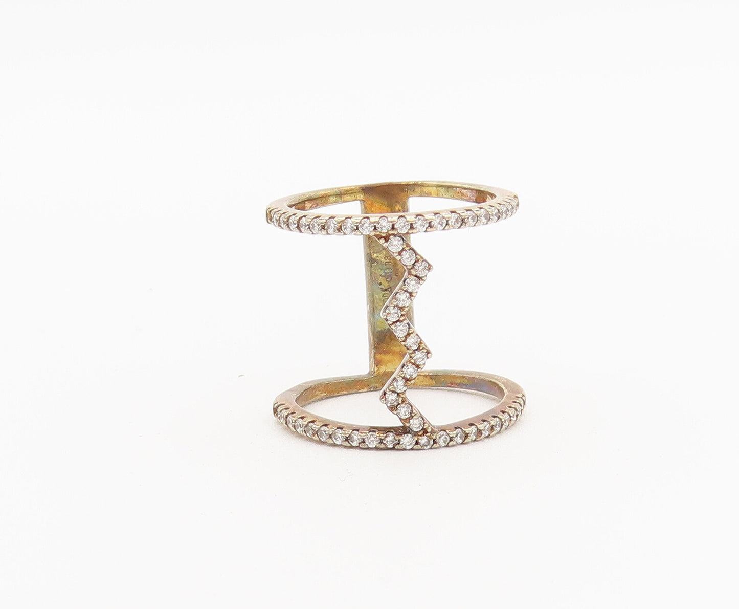 925 Sterling Silver Vintage Ring Gold Plated Bordered Topaz Sz 6.5  RG27991
