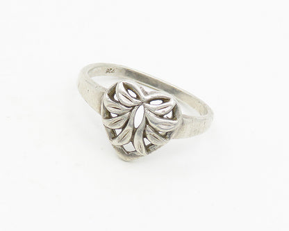925 Sterling Silver  Vintage Diamond Cut Floral Heart Band Ring Sz 8.5 RG18584