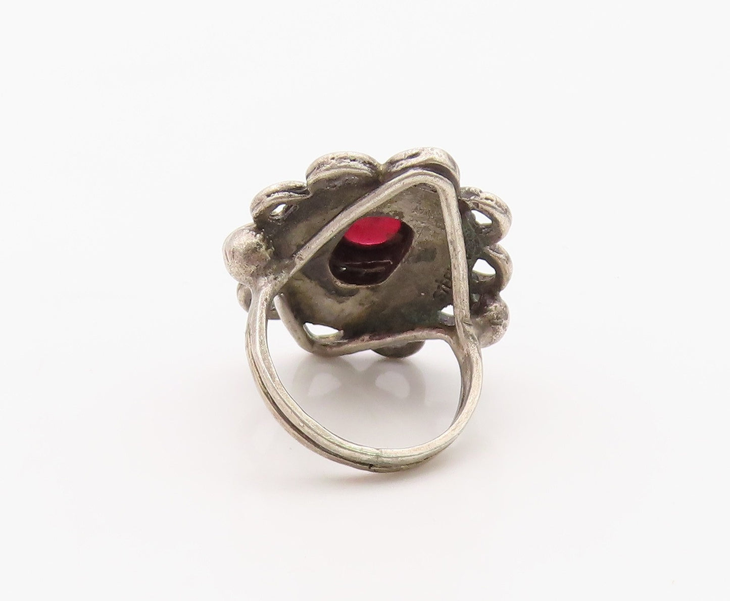 925 Sterling Silver Vintage Ring Classic Garnet Bohemian Flower  Sz 4.5  RG36336