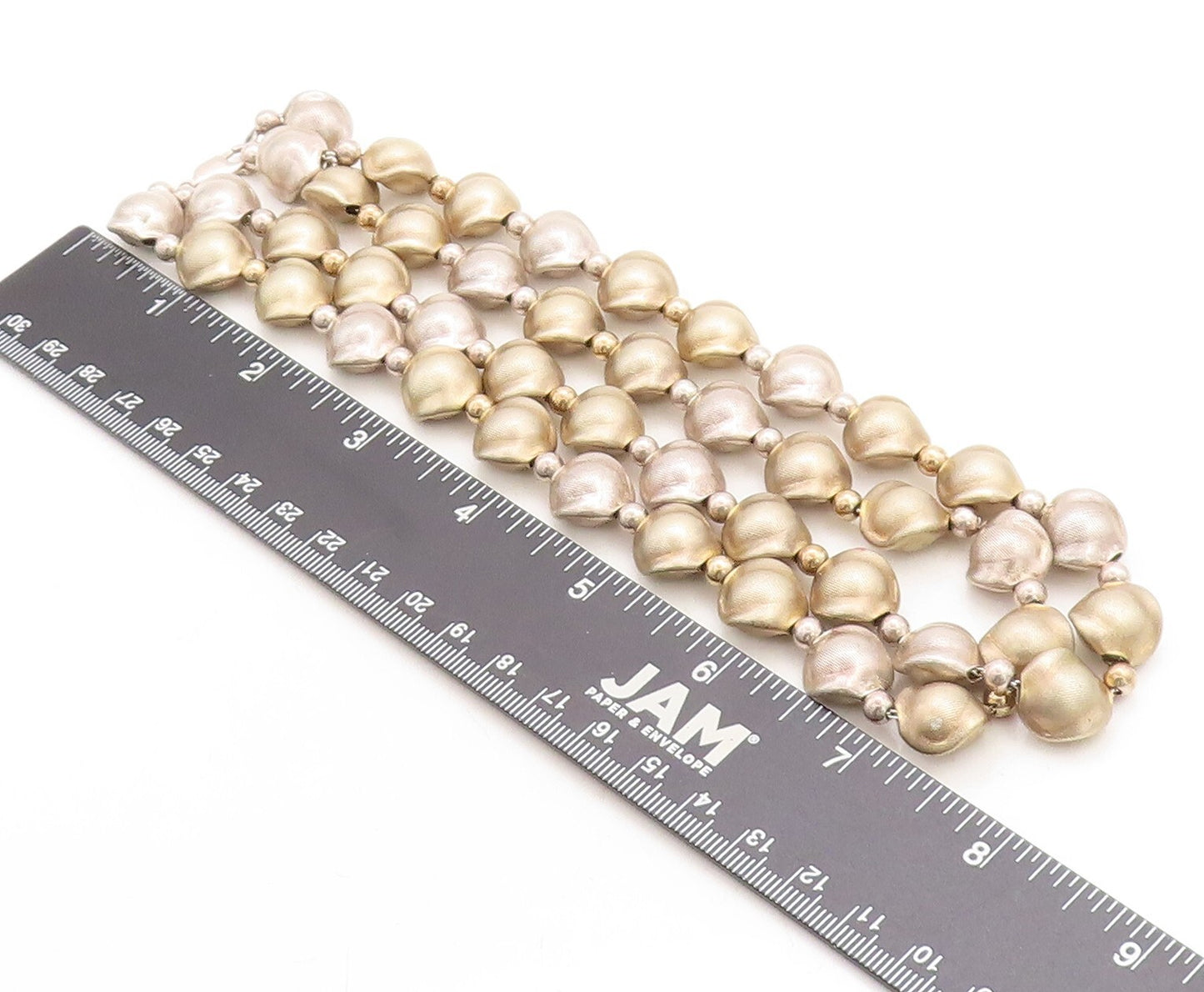 DOBBS BOSTON 925 Silver  Vintage 2 Tone Etched Beaded Chain Necklace  NE1148