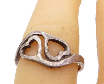 925 Sterling Silver  Vintage Dark Tone Love Heart Bypass Ring Sz 6  RG5881