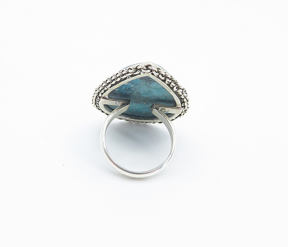 925 Sterling Silver  Cabochon Turquoise Pear Shape Cocktail Ring Sz 6  RG8530