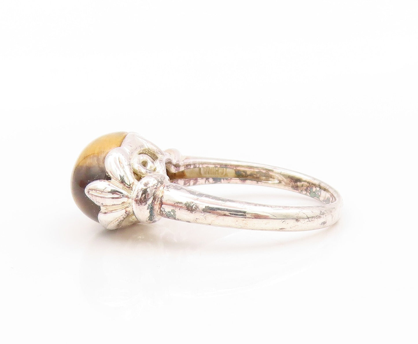 925 Sterling Silver Vintage Ring Designer Cabochon Tiger's Eye  SZ 8  RG31984