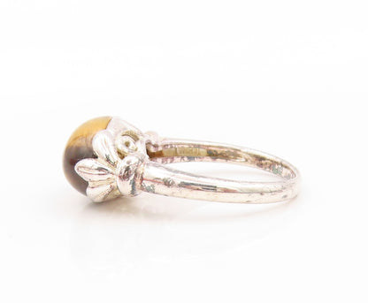 925 Sterling Silver Vintage Ring Designer Cabochon Tiger's Eye  SZ 8  RG31984