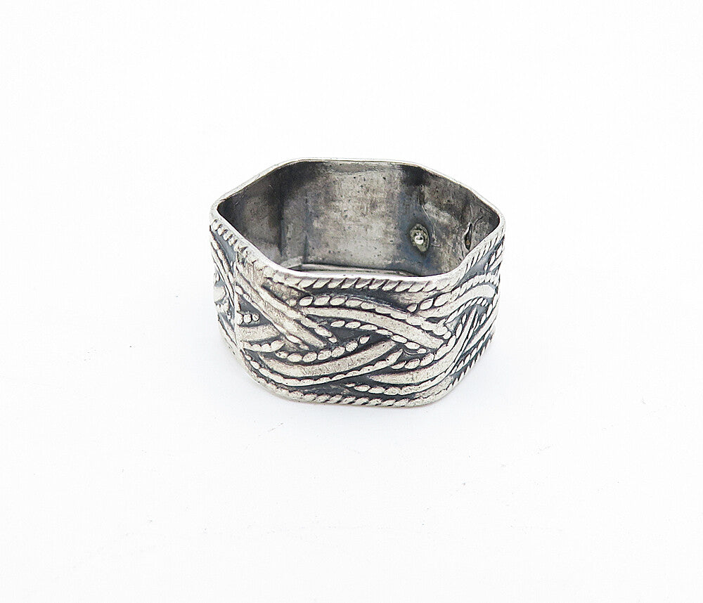 925 Sterling Silver  Vintage Antique Braided Hexagon Band Ring Sz 8  RG4118