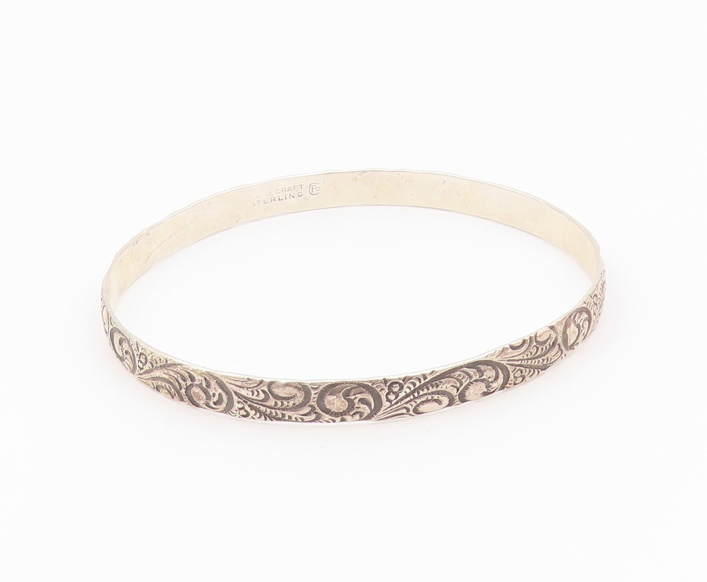 DANECRAFT 925 Silver  Vintage Shiny Swirl Pattern Bangle Bracelet  BT8856