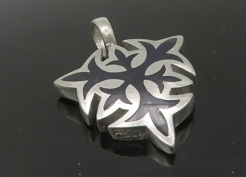 BICO 925 Sterling Silver   Vintage Blue Resin Design Hollow Pendant  PT18295