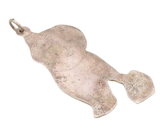 925 Sterling Silver Vintage Pendant LUNT Kid Picking Up Christmas Gift  PT23541