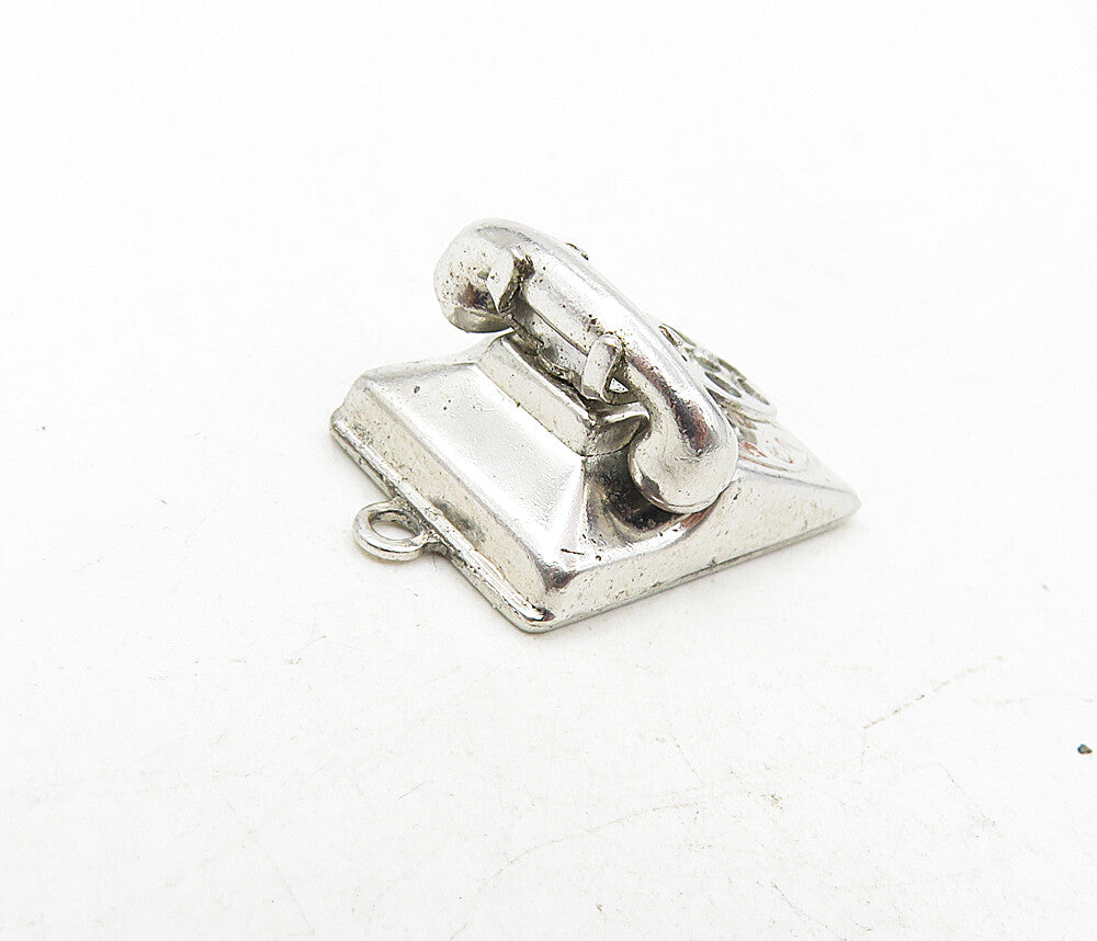 925 Sterling Silver  Vintage Shiny Old Fashioned Telephone Pendant  PT6575
