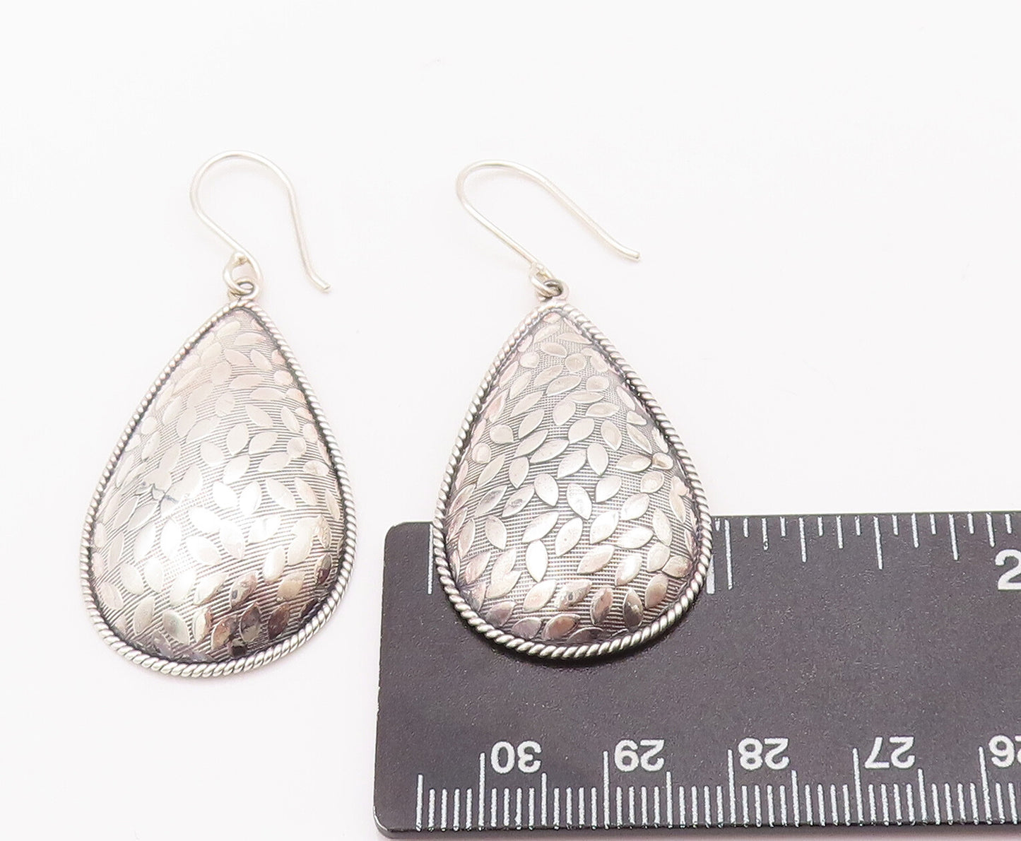 925 Sterling Silver Vintage Earrings DOUG PAULUS Drop Shape Leaf Carved  EG12989