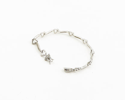 925 Sterling Silver  Genuine Diamonds Open Love Heart Chain Bracelet  BT7084