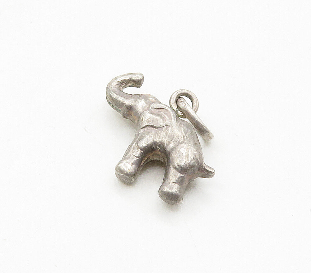 925 Sterling Silver  Vintage Petite Dark Tone Elephant Drop Pendant  PT12267