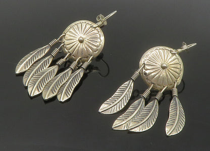 925 Silver Vintage Floral Feathers Motif Dangle Earrings EG7108
