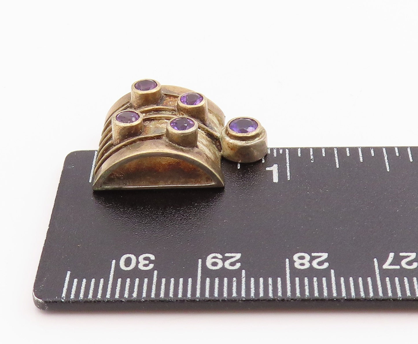925 Sterling Silver Vintage Pendant Antique Grooved Design Amethyst  PT24451