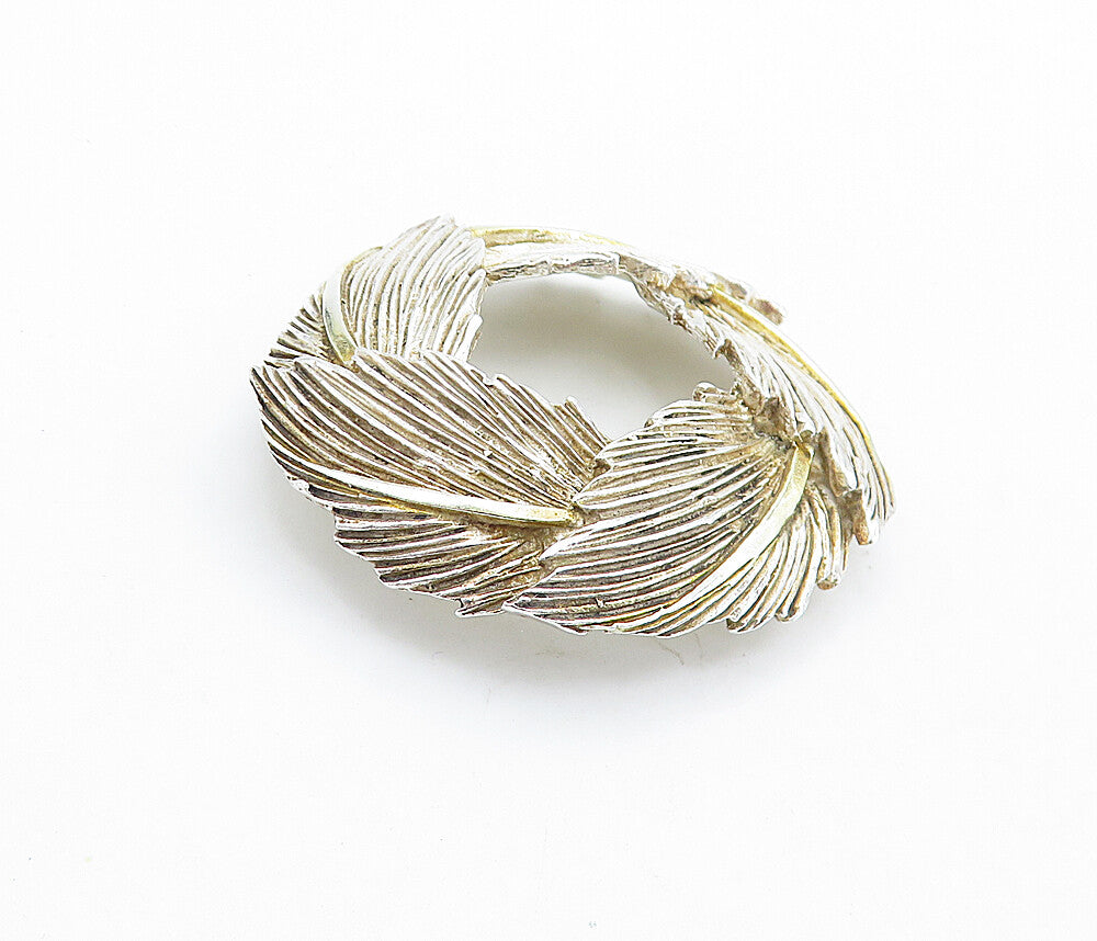 MEXICO 925 Sterling Silver  Vintage Shiny Floral Leaf Wreath Brooch Pin BP2639