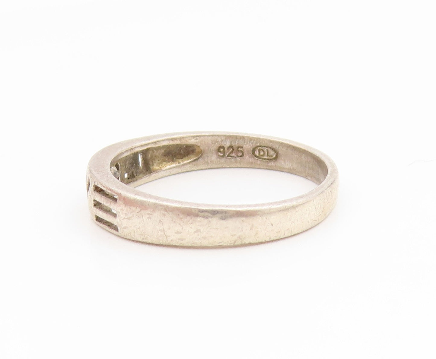 925 Sterling Silver Vintage Ring Modernist CZ Love Cutout Band  Sz 6  RG35219