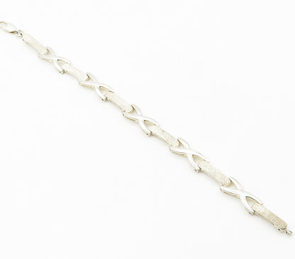 925 Sterling Silver  Vintage Shiny Frosted Bar Hinge Chain Bracelet  BT5783