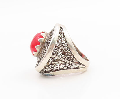 925 Sterling Silver Vintage Ring Cabochon Carnelian Filigree Band  Sz 7  RG36041