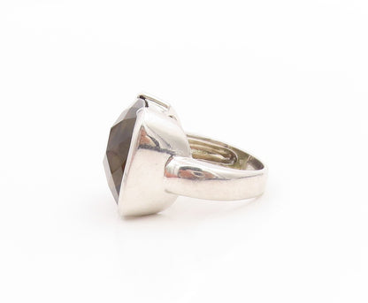925 Sterling Silver Vintage Ring Faceted Smoky Quartz Solitaire  Sz 6  RG33980