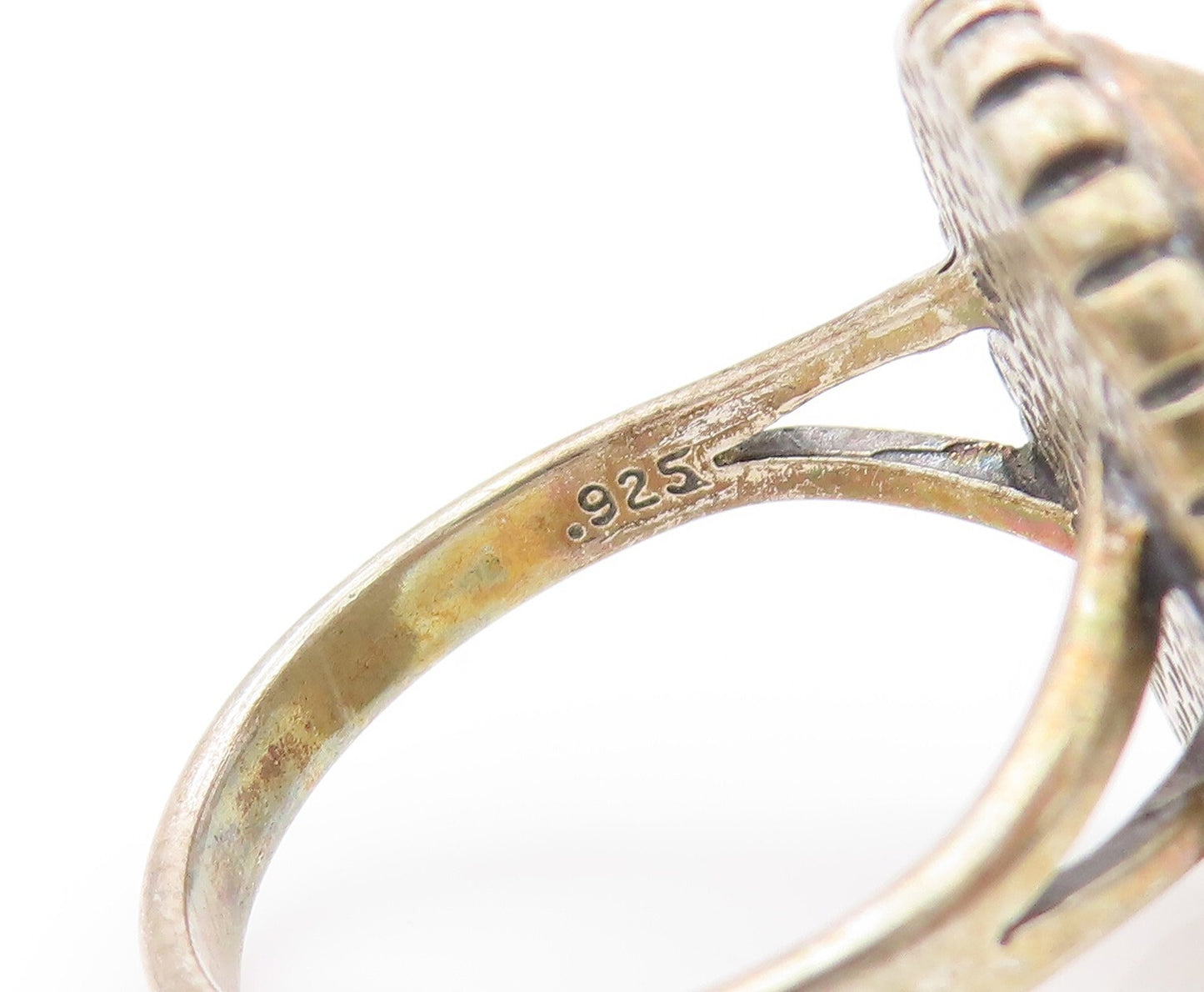 925 Sterling Silver Vintage Ring Gold Plated Cabochon Gemstone  SZ 10.5  RG32130
