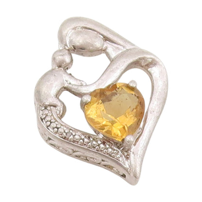 925 Sterling Silver Vintage Pendant Citrine Mother & Child Love Heart  PT25525
