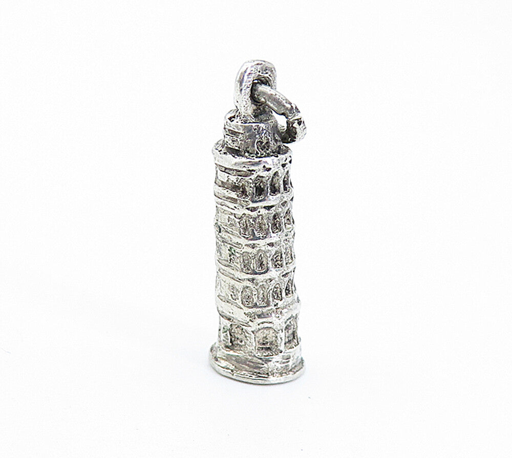 925 Sterling Silver  Vintage Petite Leaning Tower Of Pisa Drop Pendant  PT4972