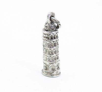 925 Sterling Silver  Vintage Petite Leaning Tower Of Pisa Drop Pendant  PT4972