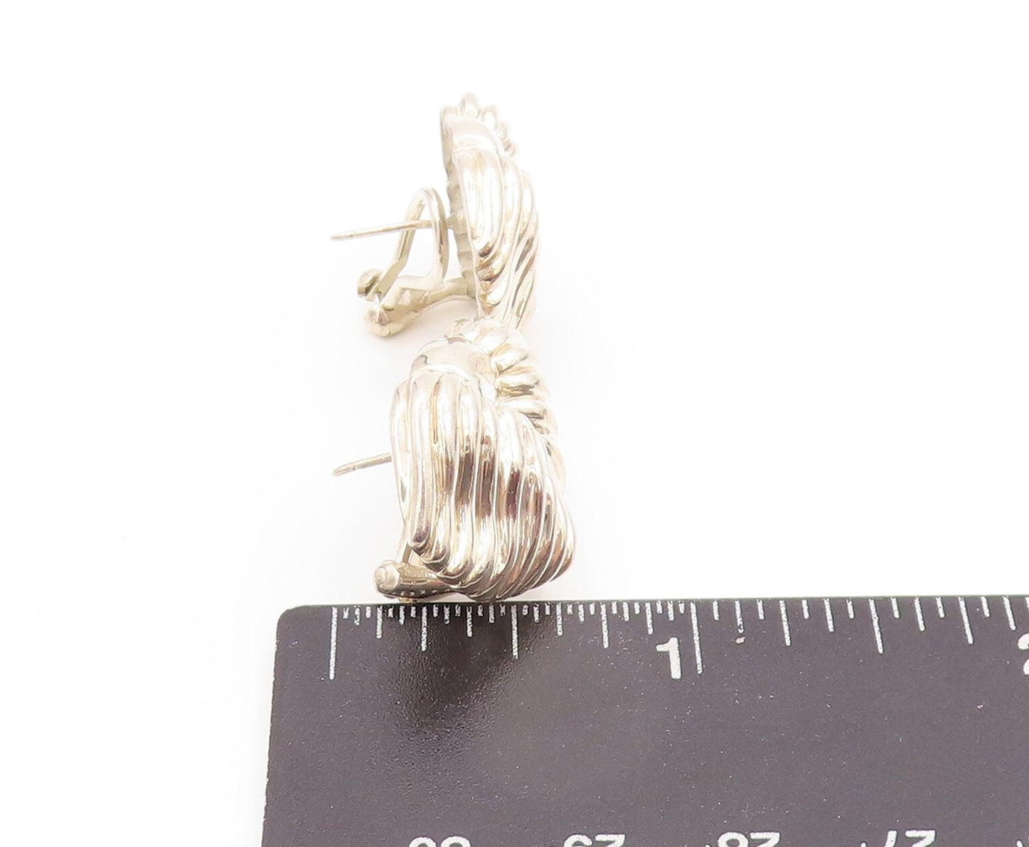 925 Sterling Silver Vintage Earrings Designer Solid Grooved Tassels  EG13359