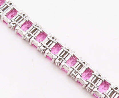 925 Sterling Silver Vintage Bracelet Rectangle Pink & White CZ Inlay  BT10866
