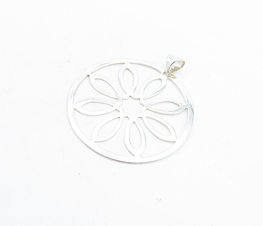 925 Sterling Silver  Shiny Polished Open Flower Design Pendant  PT4646