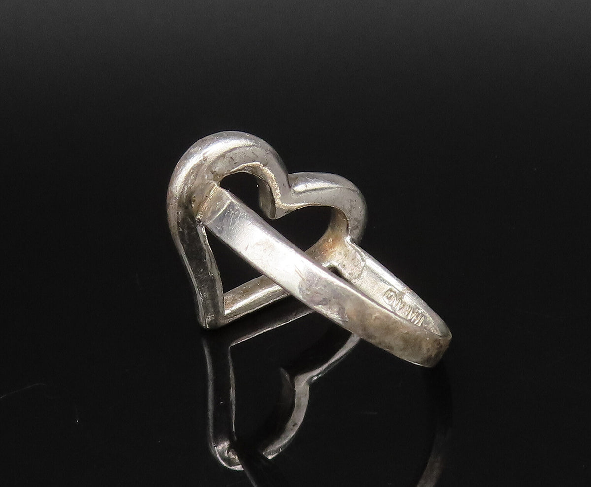 925 Silver  Vintage Fashionable Minimalist Open Love Heart Ring Sz 7  RG25733