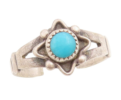 925 Sterling Silver Vintage Ring POST BELL Turquoise Floral Band  Sz 6  RG33816