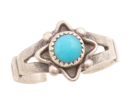 925 Sterling Silver Vintage Ring POST BELL Turquoise Floral Band  Sz 6  RG33816