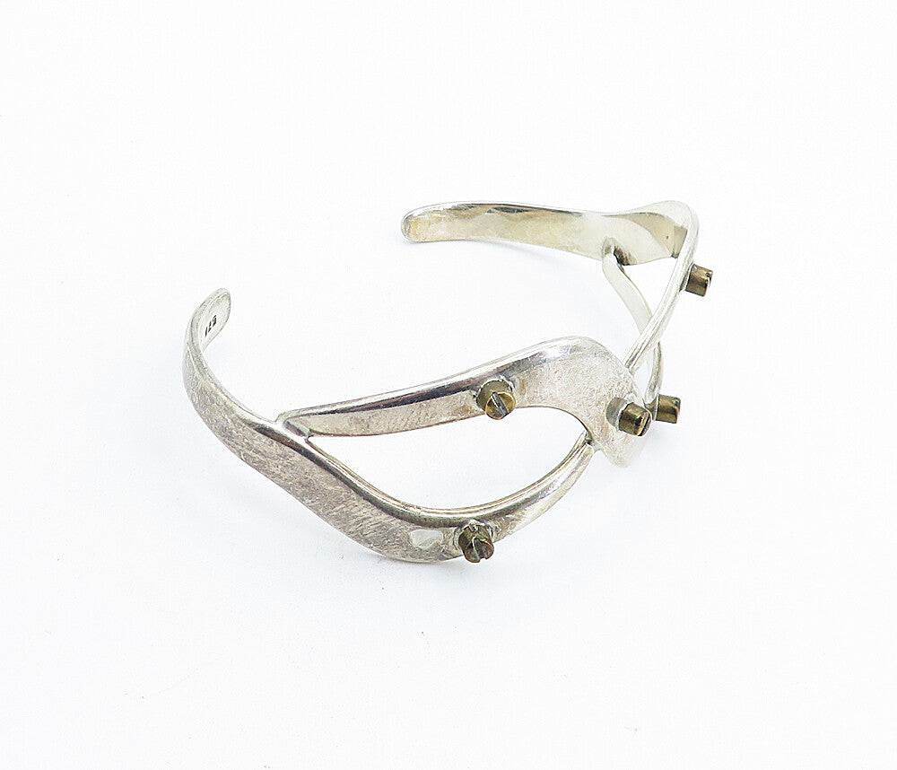 MEXICO 925 Sterling Silver  Vintage 2 Tone Screw Infinity Cuff Bracelet BT2277