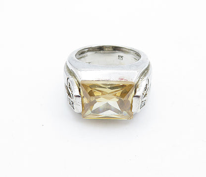 925 Sterling Silver  Peach Colored Topaz Square Cocktail Ring Sz 5.5  RG6233