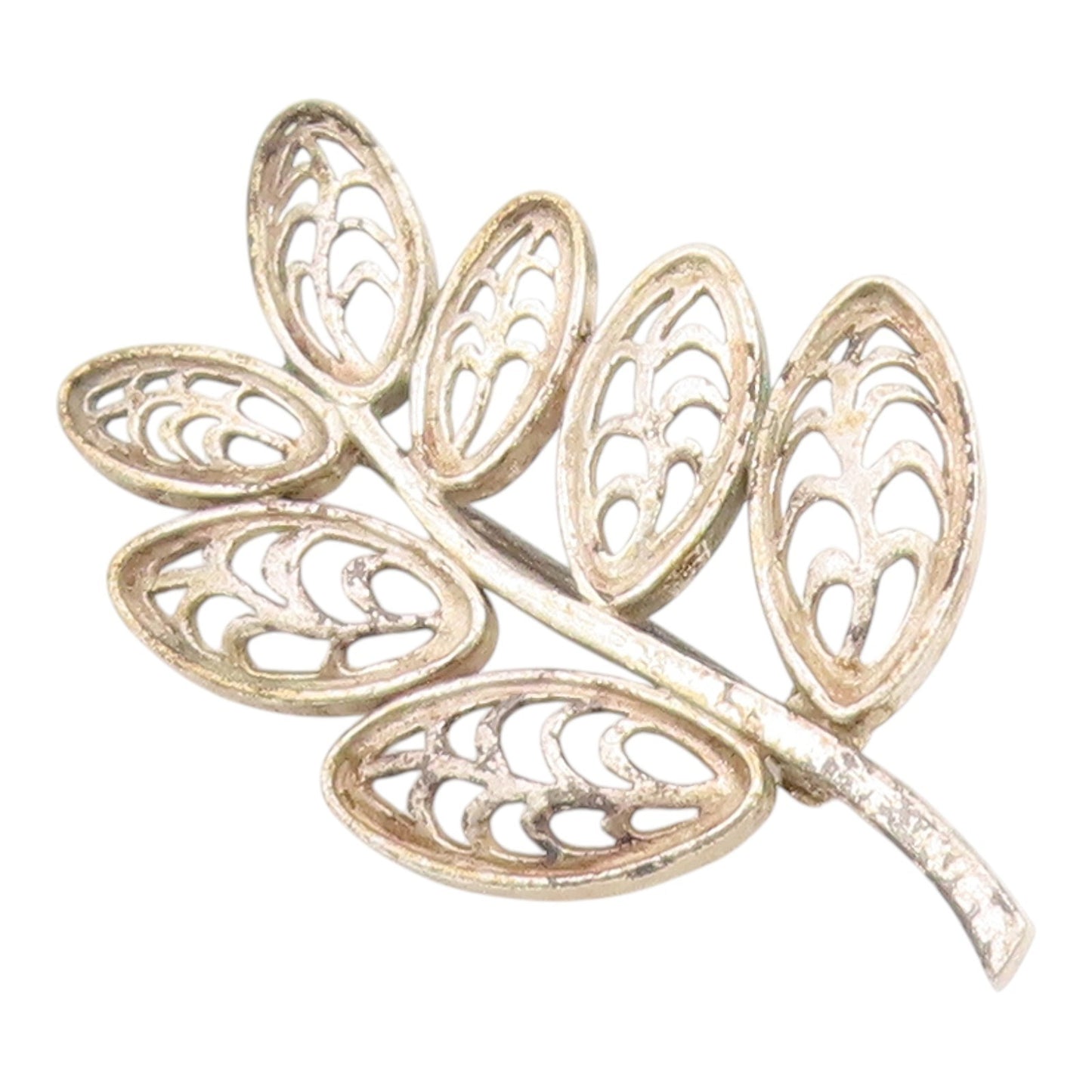 925 Sterling Silver Vintage Brooch Pin Classic Openwork Botanical Leaf  BP12601