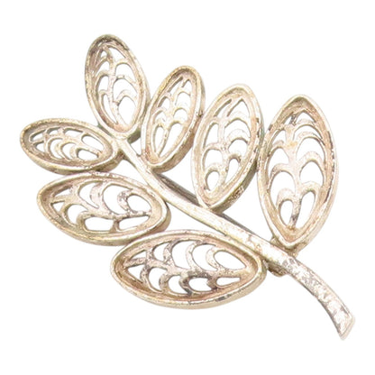 925 Sterling Silver Vintage Brooch Pin Classic Openwork Botanical Leaf  BP12601