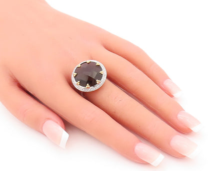 925 Sterling Silver Vintage Ring Round Cut Smoky Quartz Halo Topaz Sz 7  RG29314