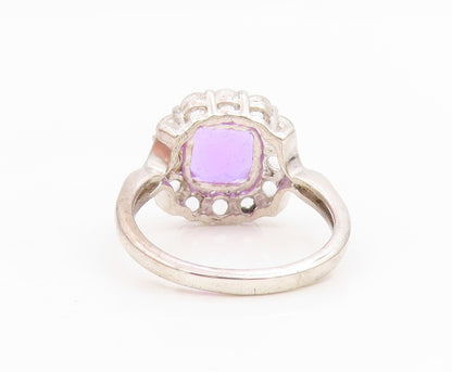 925 Sterling Silver Vintage Ring Amethyst & Topaz Floral Cluster  Sz 8  RG35034