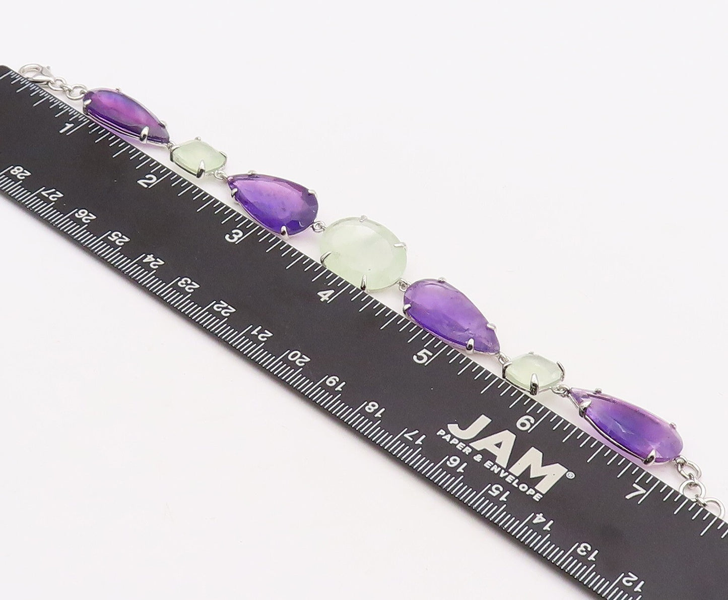 925 Sterling Silver Vintage Bracelet Drop Cut Amethyst & Green Gemstone  BT10870