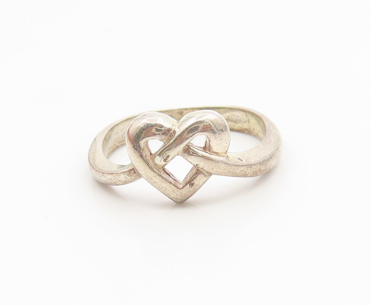 925 Sterling Silver Vintage Ring Minimalist Love Heart Knot Band  Sz 6  RG35997