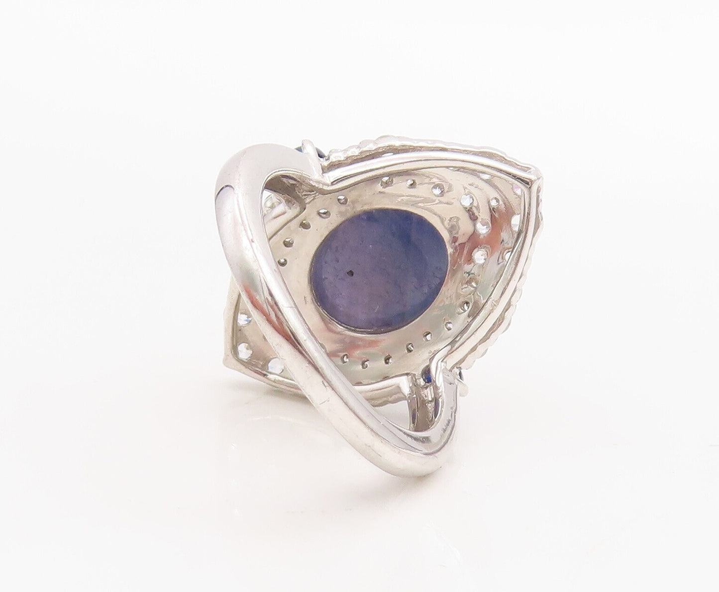 925 Sterling Silver Vintage Ring Cabochon Gemstone & Topaz Inlay  Sz 7  RG30977